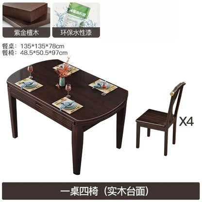 AB rock slab folding dining table telescopic combination purple gold sandalwood small apartment household round dining table