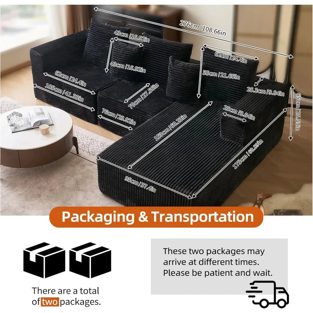 108'' Modular Cloud Sectional Sofa L-Shaped Deep Seat Couch with Right Chaise Living Room Boneless Couches for Comfortable