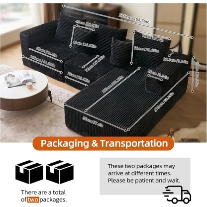 108'' Modular Cloud Sectional Sofa L-Shaped Deep Seat Couch with Right Chaise Living Room Boneless Couches for Comfortable