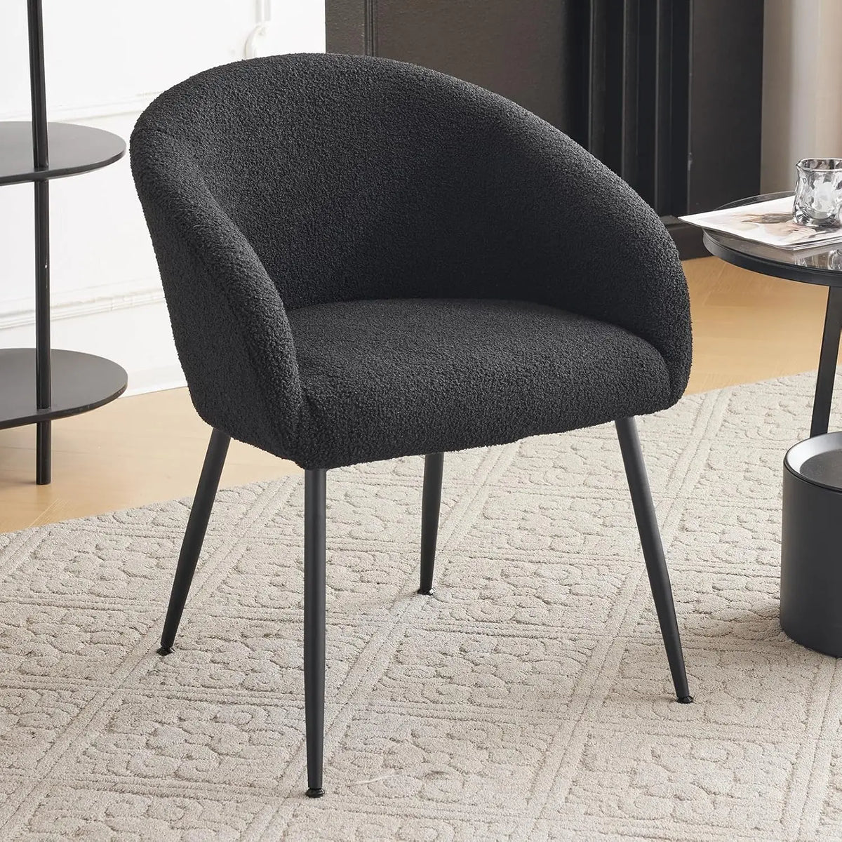 Modern Small Accent Chair, Comfy Sherpa Makeup Vanity Chair with Metal Legs, Decorative Chair no Wheels for Living, Customized