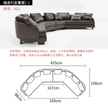 Designer Curved Leather Sofa Italian Cowhide Light Luxury Brands High-End
