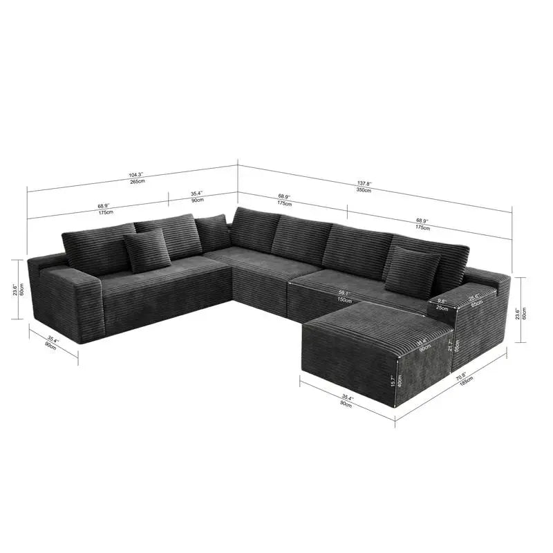 Modular Sectional Sofa, Upholstered Couch for Living Room/Bedroom/Apartment, No Assembly Needed, 4 PC Flexible Combination,
