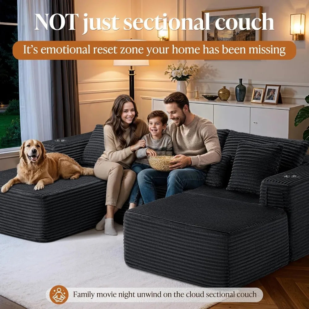108 Cloud Sectional Couch, Comfort U Shaped Boneless Couch for Living Room, Extra Deep Seats No Assembly, Minimalist Modular Sof