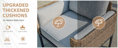 4-Piece Wicker Patio Furniture Set, All-Weather Rounded Rattan Conversation Set Sectional Sofa with 5'' Thick Cushions