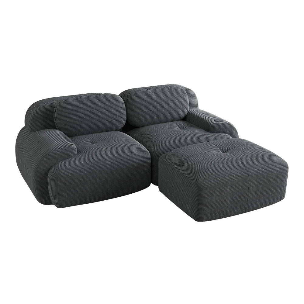 82'' Corner Sofa in Soft Cord Fabric, Modular Combined with Curved Armrests, Without Mounting, Highly Elastic Foam Upholstery