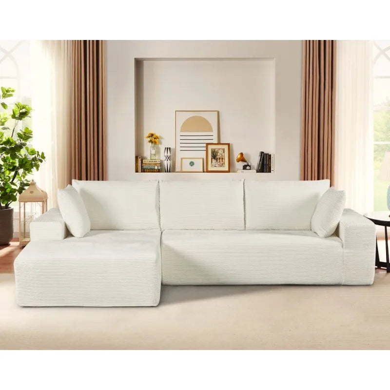 CozyForm Convertible Sectional Sofa in Soft Corduroy, Modern Comfy Couch with Full Foam Cushioning, Cozy Sleeper Sectional for L