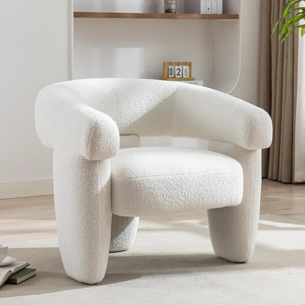 Mid Century Modern Accent Barrel Chair Comfy Upholstered Round Armchair with Montage Design, Sherpa Boucle Lounge Chair for Livi