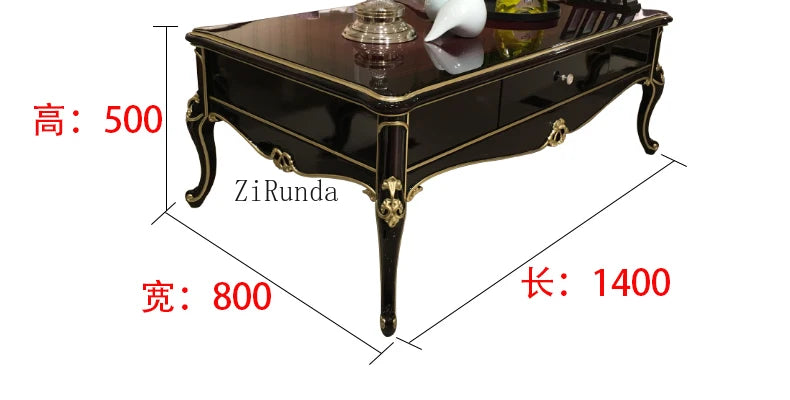 Living room coffee table Luxury solid wood carved living room coffee table side table Ebony color complete furniture