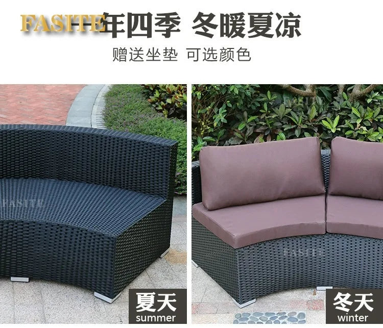 Outdoor round rattan sofa combination garden courtyard semi-circular rattan chair outdoor hotel curved living room