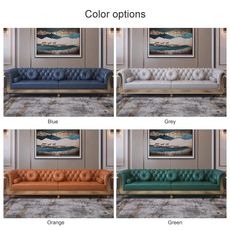 New Design Modern Royal Luxury Chesterfield Leather Sofa Set for Home Hotel Living Room Salon Sofa Furniture