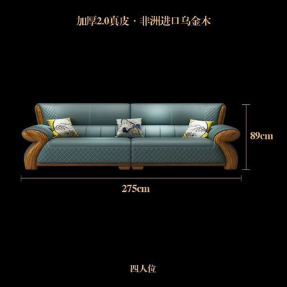New leather sofa modern simple light luxury ebony solid wood new Chinese small apartment living room popular furniture