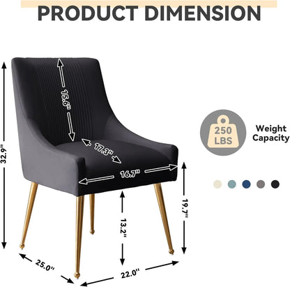 Modern Velvet Dining Chairs Set of 2 with Gold Legs, Tufted Black Upholstered Chairs for Living Room, Study, Reception