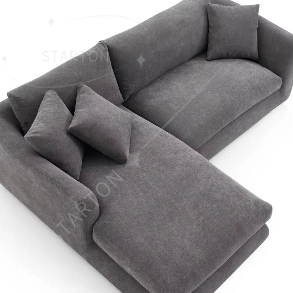Modern Home Living Room Sofa Set White Linen Feather Cream Beige Fabric L Shaped Corner Modular Couches Sectional Sofa