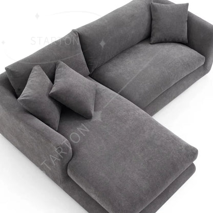 Modern Home Living Room Sofa Set White Linen Feather Cream Beige Fabric L Shaped Corner Modular Couches Sectional Sofa