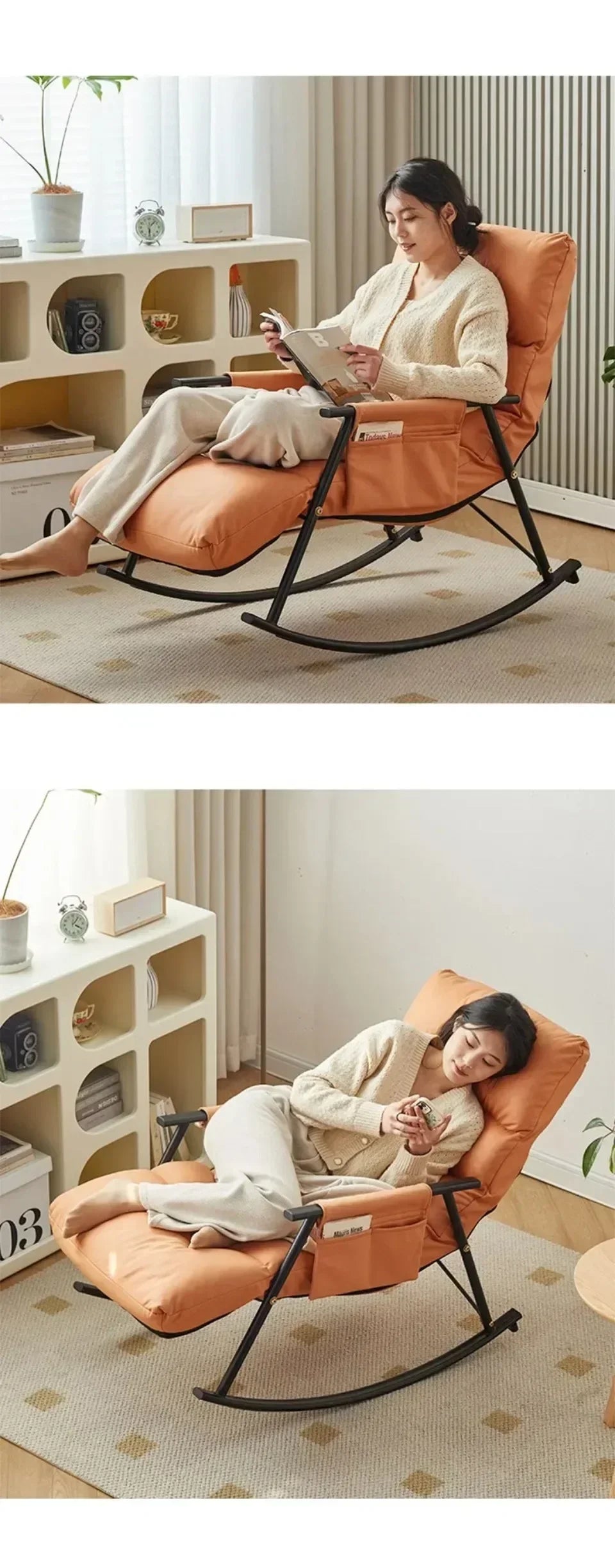 Rocking Chair Lazy Sofa Chairs Technology Cloth Chairs Adjustable Backrest Washable Relaxation and Comfort Recliner Chair