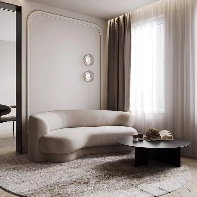Fabric Living Room Sofas European Beige Italian Curved Luxury Couch Double Modern Designer Divano Soggiorno Home Furniture