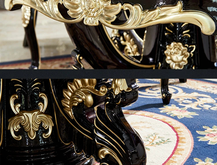 HTT marble dining table and chair combination carved round table for household8 people round  with turntable furniture