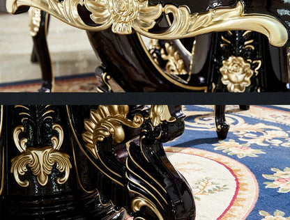 HTT marble dining table and chair combination carved round table for household8 people round  with turntable furniture
