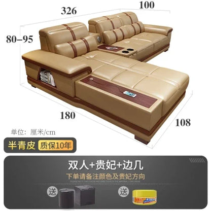 Leather sofa simple modern small apartment leather art corner furniture large combination package