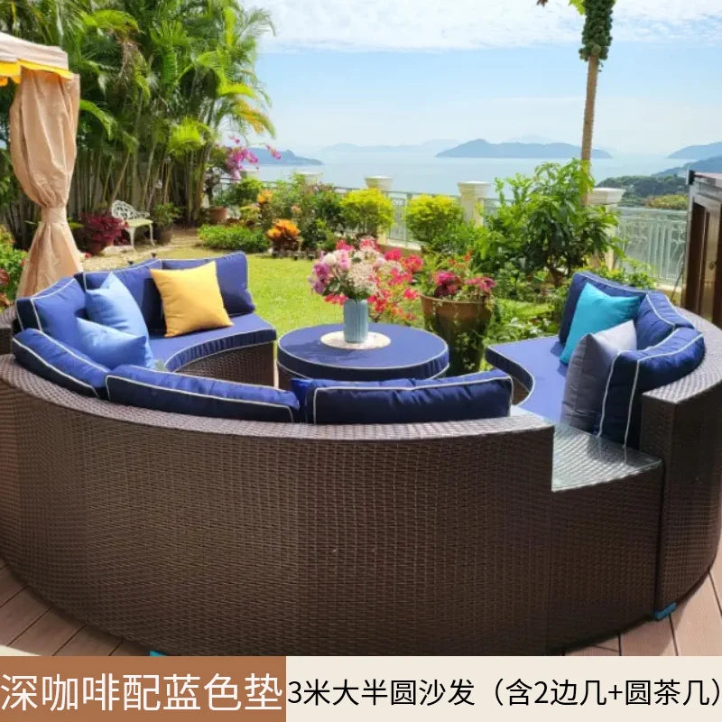 Outdoor rattan sofa courtyard open-air combination seat pe imitation rattan outdoor garden leisure balcony full circle curved ch