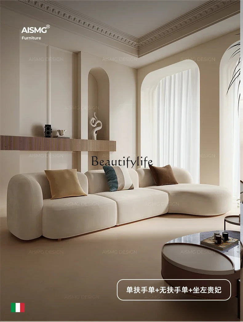 Italian Sofa Living Room Simple Fabric Affordable Luxury Fashion Special-Shaped Arc Cream Style Corner Combination