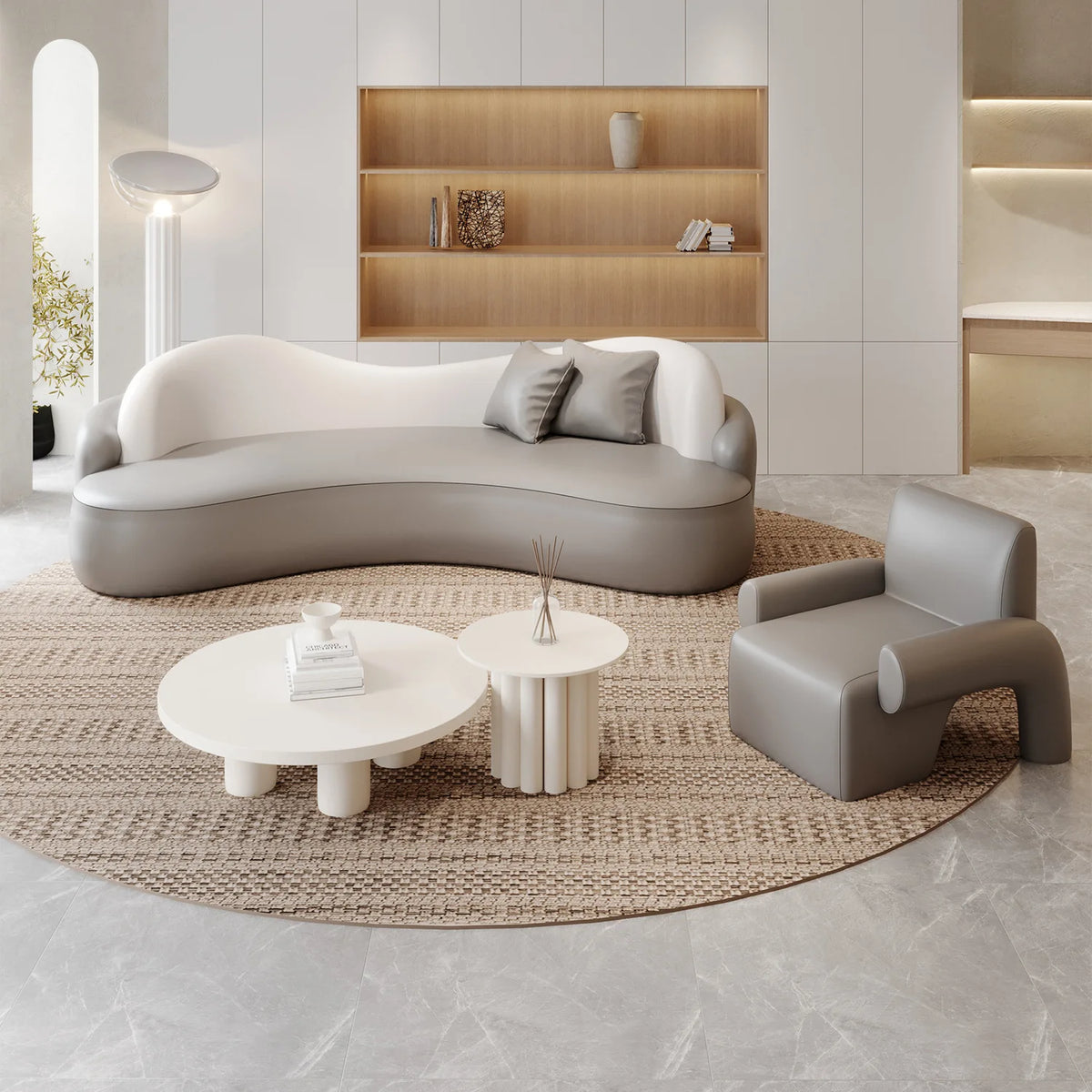 Curved special-shaped leather art sofa Internet celebrity beauty salon clothing store rest area