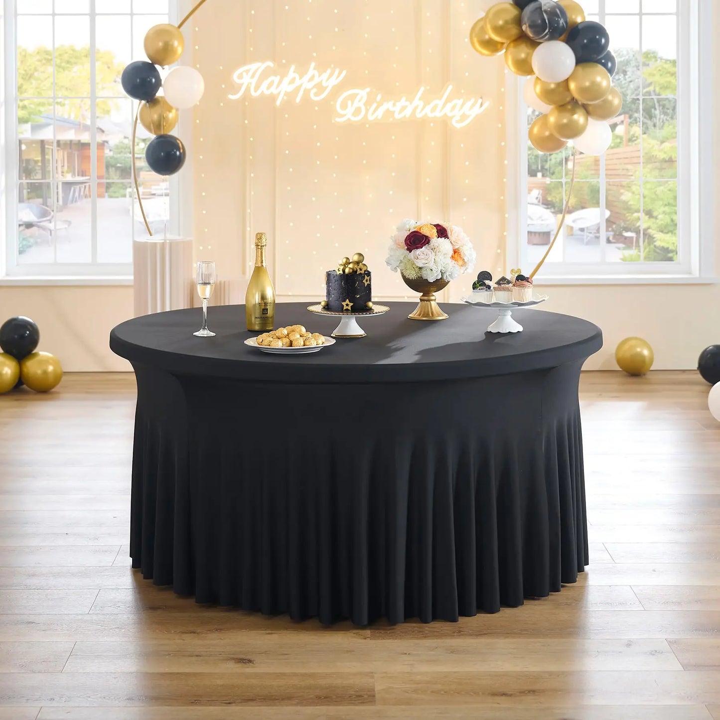 5ft 6ft Elastic Ruffled Round Spandex Table Cover,Stretch Skirt Table Cloth for Wedding Party Dinning Banquet Event Hotel