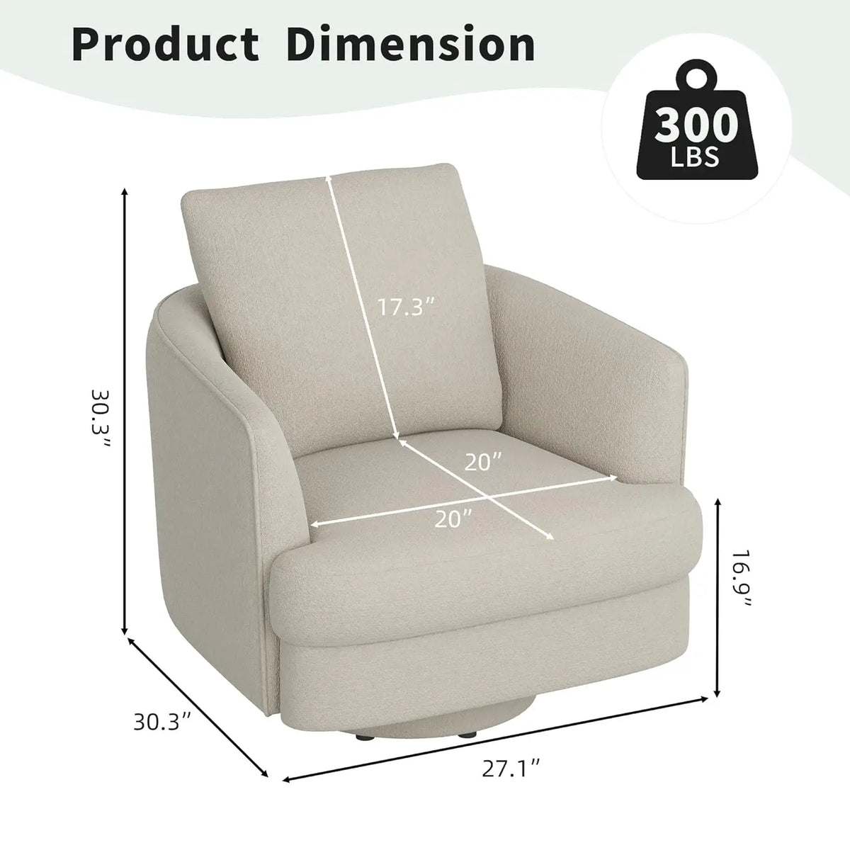 Swivel Accent Chair,Modern 360 °Swivel Barrel Chair, Oversized Armchair with Curve Back and Soft Cushion, Customized