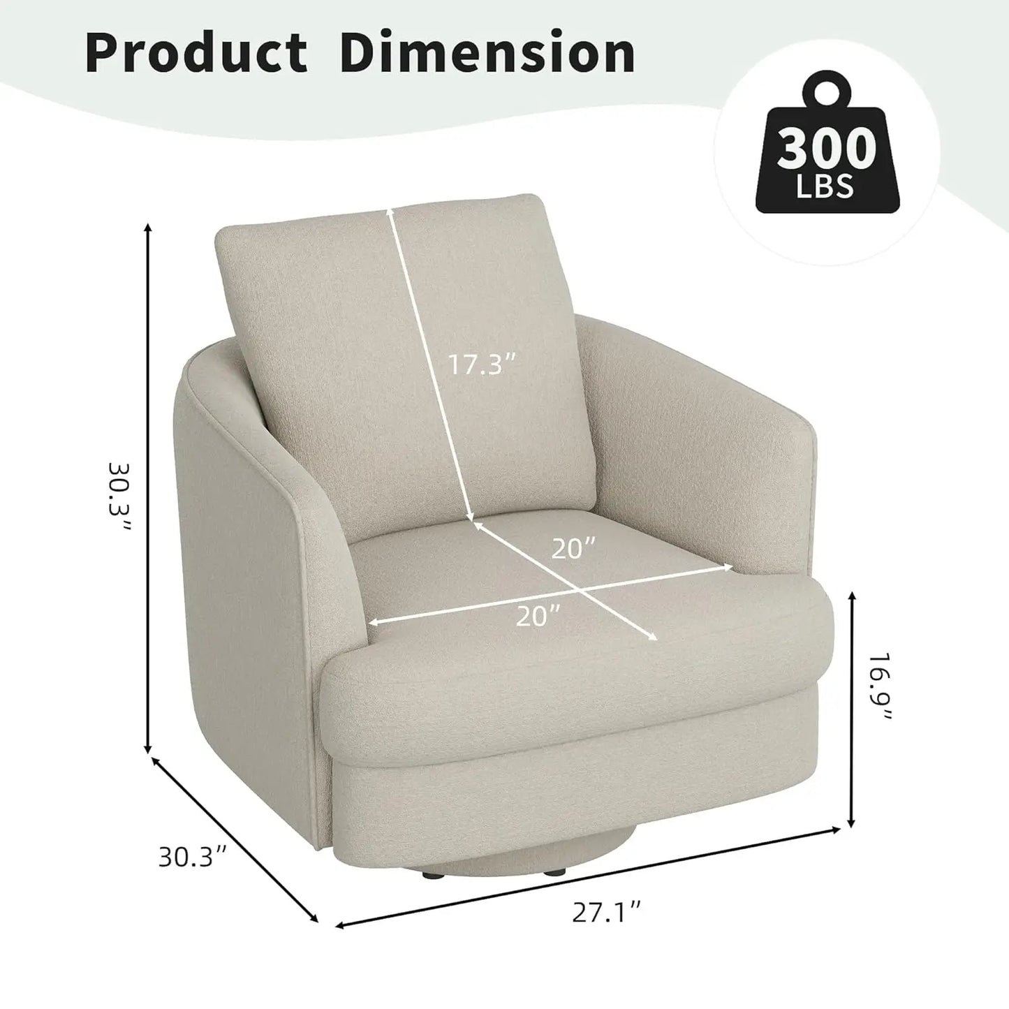 Swivel Accent Chair,Modern 360 °Swivel Barrel Chair, Oversized Armchair with Curve Back and Soft Cushion, Customized