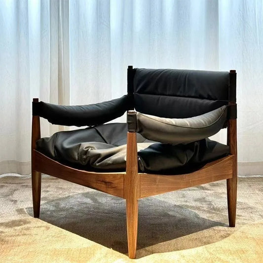 Wooden Living Room Chairs Leather Armchair Aesthetic Vintage Single Person Backrest Chair Luxury Comfortable Lazy Sofa Chair