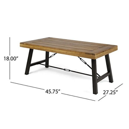 Catriona Outdoor Acacia Wood Coffee Table Teak Finish/ Rustic Metal Brown and Black