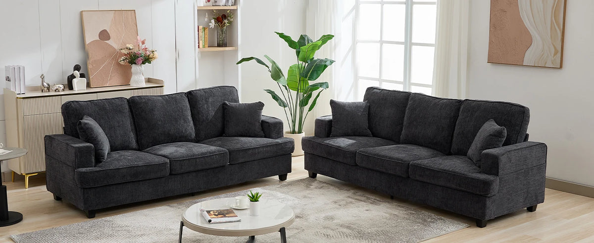 89 Inch 3 Seater Chenille Upholstered Couch Plush Deep Seat Cloud Sofa Gray Soft Upholstered Furniture for Living Room Bedroom Apartment Office Small Space