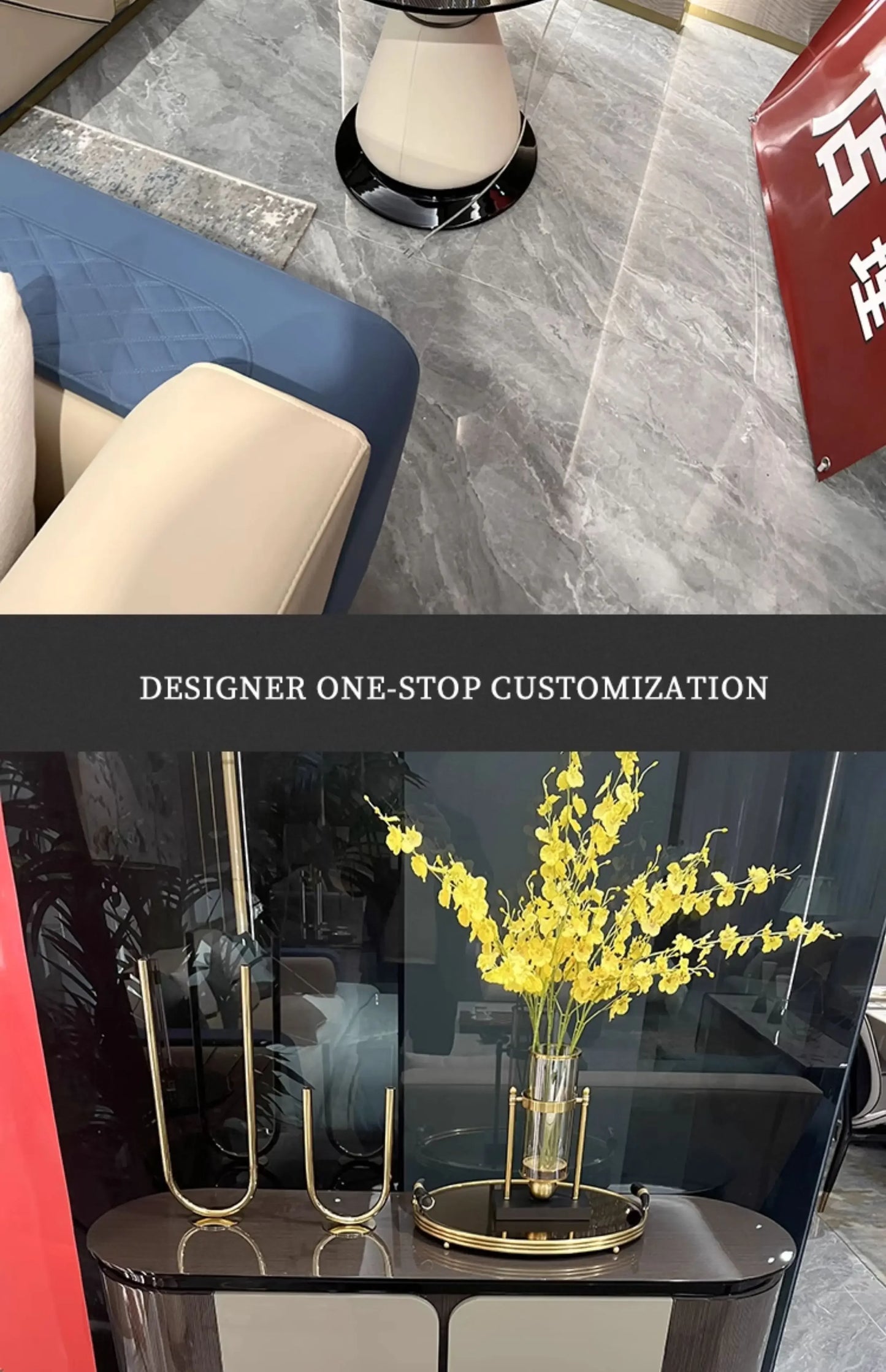 Italian light luxury large apartment leather sofa living room top layer cowhide designer villa high-end furniture combination