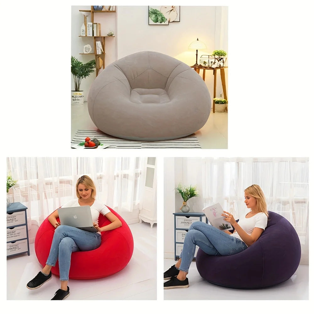 Inflatable Lazy Chair Portable Foldable Single Sofa with Soft Fleece No Assembly Indoor Outdoor Use
