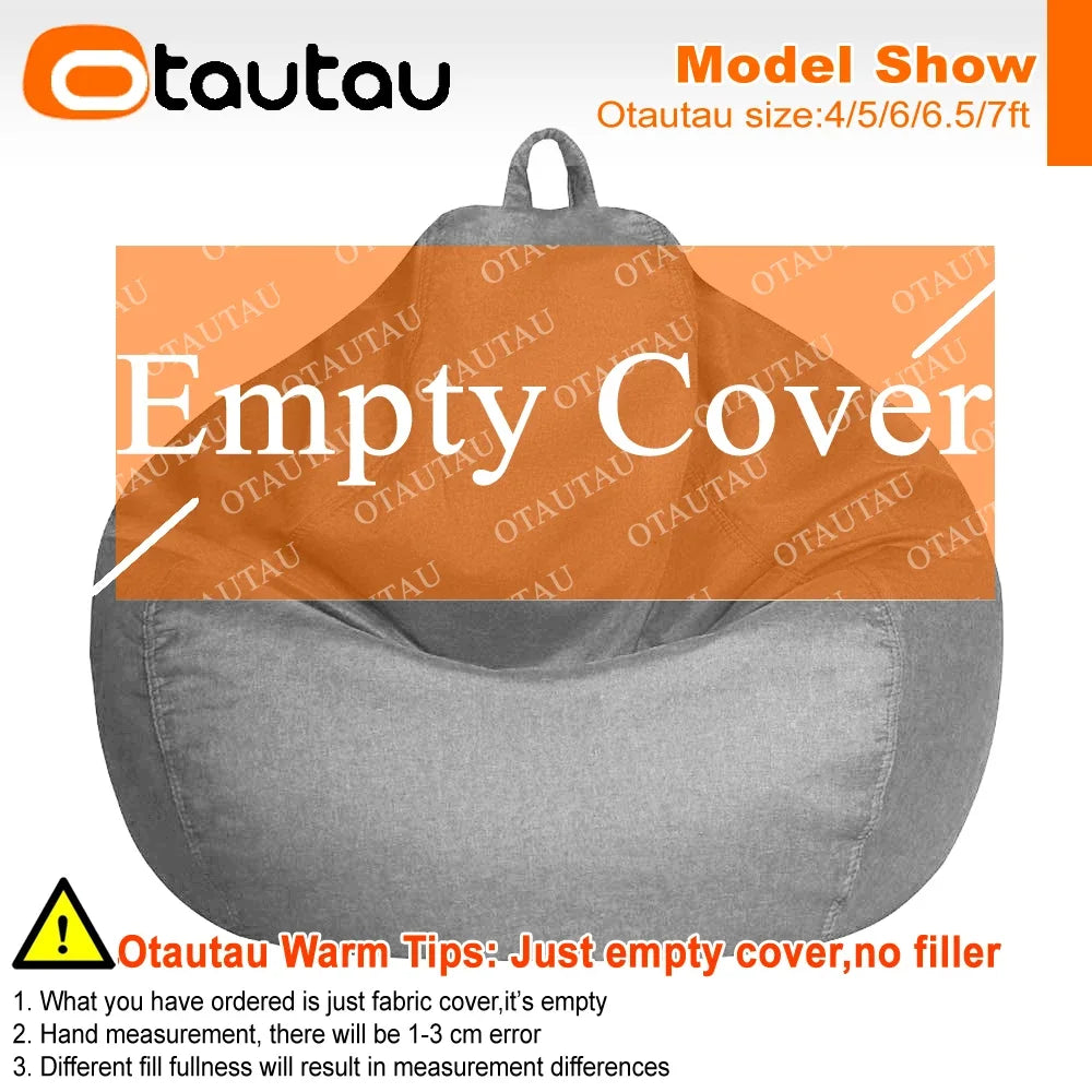OTAUTAU Big Cotton Linen Bean Bag Cover without Filler Corner Seat Lazy Beanbag Chair Pouf Salon Ottoman Puff Lounger Sac DD002