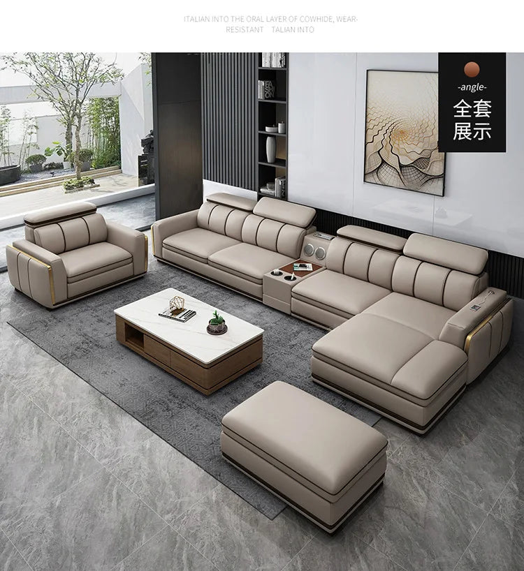 Luxury Charging  Sofas Bed U Shaped Sectional Furniture 7 Seat Modern European Fabric Living Room Sofas Set