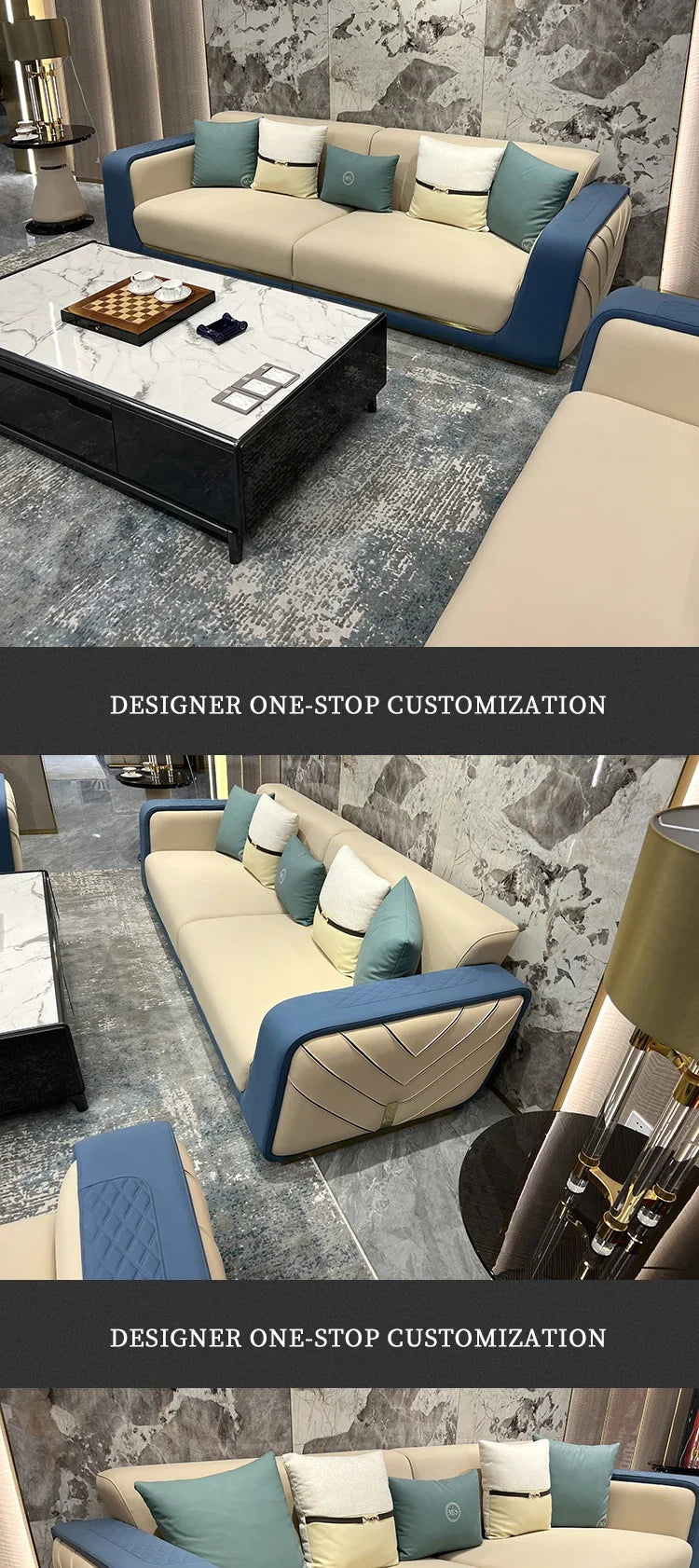 Italian light luxury large apartment leather sofa living room top layer cowhide designer villa high-end furniture combination
