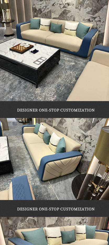 Italian light luxury large apartment leather sofa living room top layer cowhide designer villa high-end furniture combination