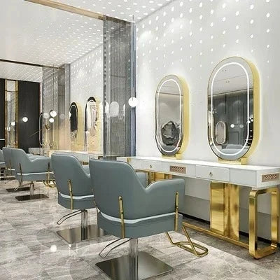 SS newBarber Shop Hair Salon Hair Salon with Socket Hot Dyeing with Light Stainless Steel Floor Dressing Table