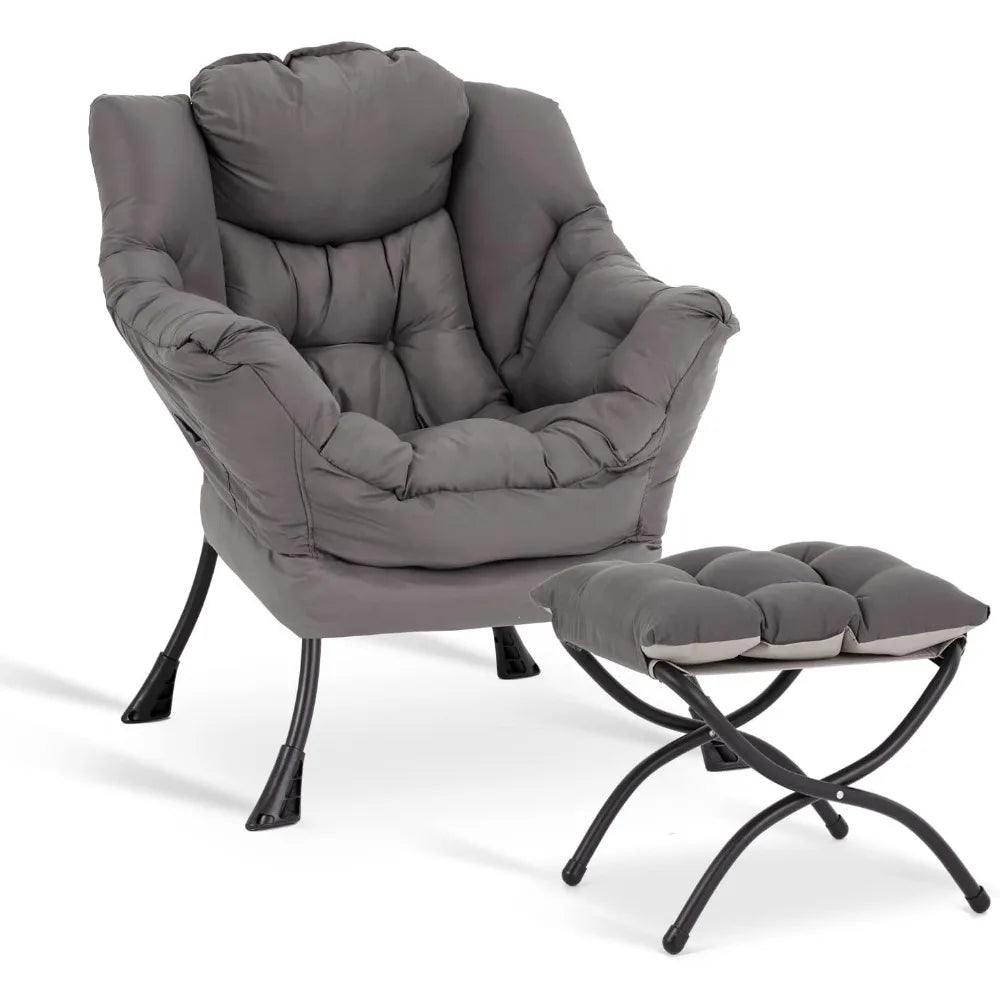 Lazy Chair with Ottoman, Modern Accent Leisure Upholstered Lazy Sofa , Contemporary Lounge Reading Chair with Armrests