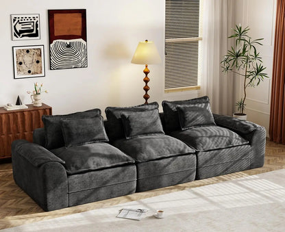120in Modular Sectional Sofa Deep Seat Removable Cover Living Room 3-Seater Blue Grey Customized