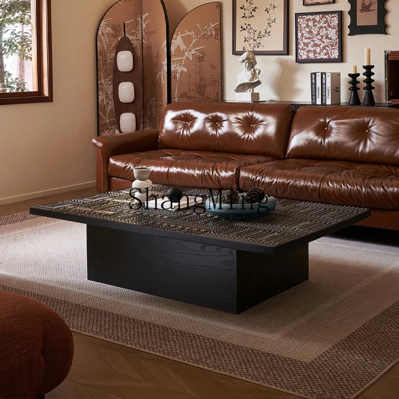 FG retro coffee table light luxury high-end wood carving flower home living room coffee table high-end coffee table