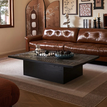 FG retro coffee table light luxury high-end wood carving flower home living room coffee table high-end coffee table