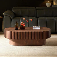 Oval Coffee Table 43.7" Wood CoffeeTable for Living Room Drum ModernCoffeeTable TeaTable Wooden Coffee Tables PedestalCoffeeTab