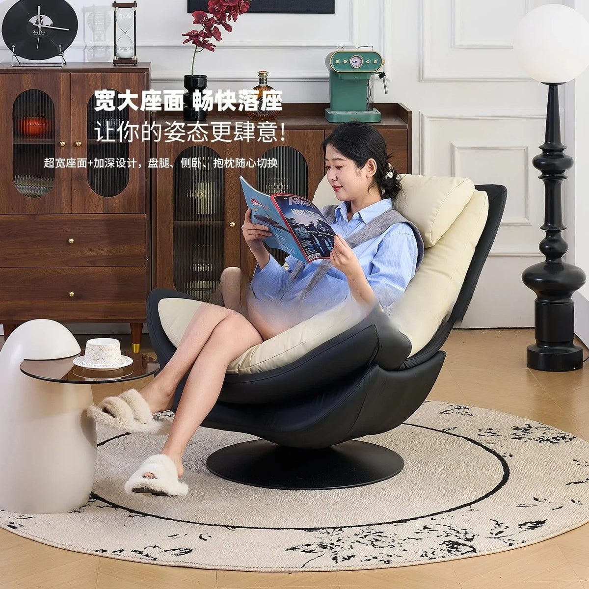 AASingle Sofa Rotating Chair Balcony Living Room Leisure Chair Light Luxury
