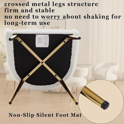 Set of 4 White Velvet Dining Chairs with Gold Legs, Modern Comfortable Barrel Armchairs for Dining Room