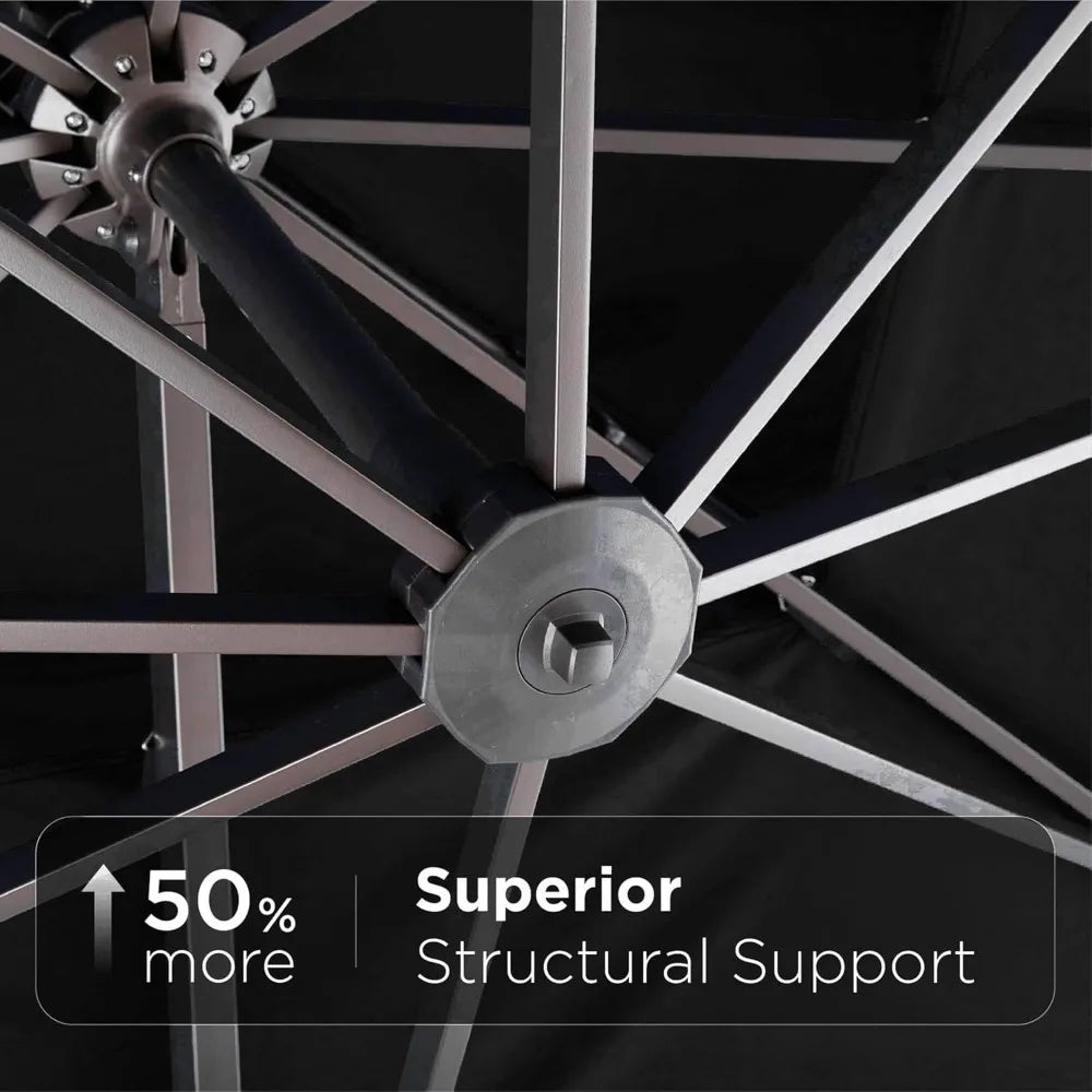 9' X 12' Cantilever Patio Umbrella 360°Rotation Rectangular Outdoor Large Offset Umbrellas Double Top Heavy Duty Windproof for G