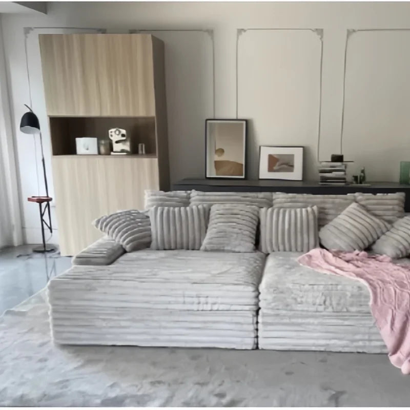 Modern White Corduroy Sectional Sofa Bed One-Seater New Design Modular Compression for Huge Villas Living Room Style