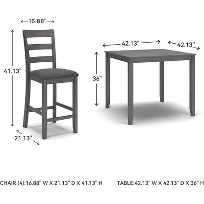 Signature Design by 5 Piece Dining Room Set, Includes Table & 4 Ladderback Barstools, Wood, Gray