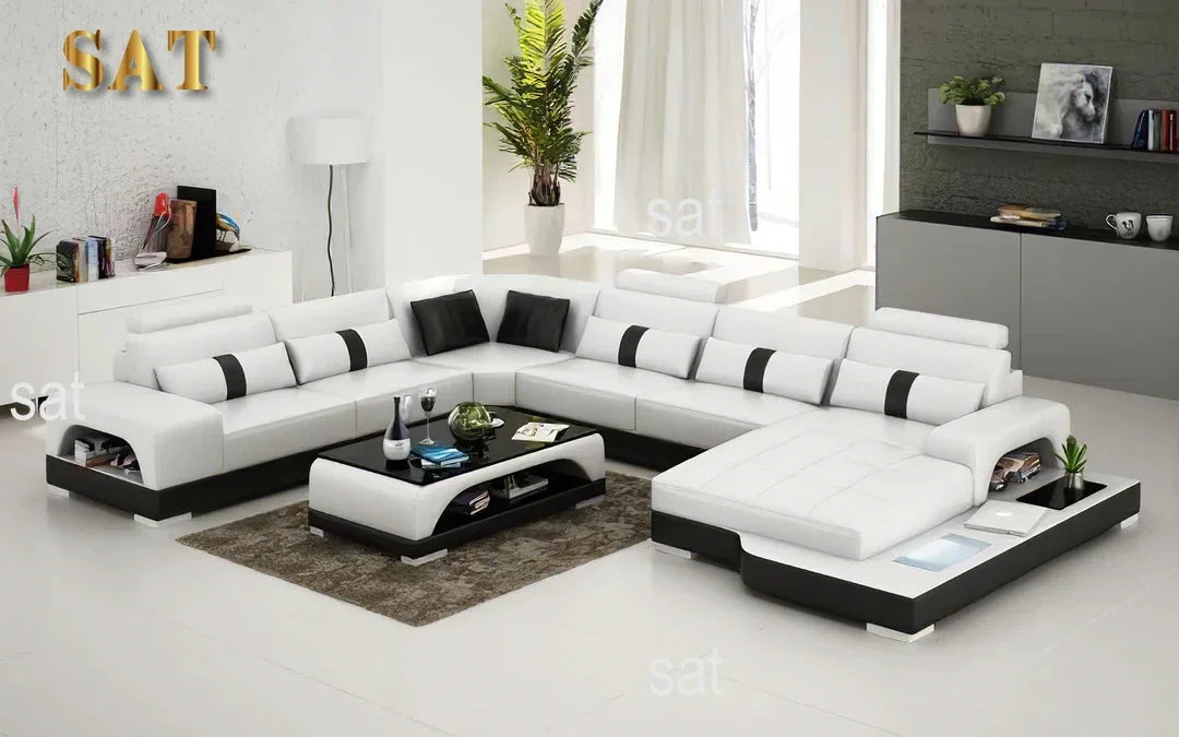 Nordic designer light luxury villa leather living room sofa high-end customized leisure hotel sofa combination